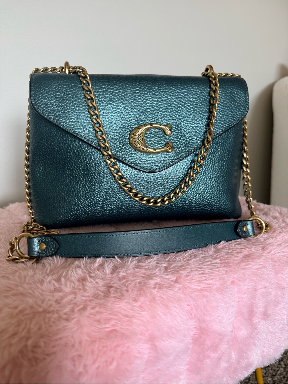Coach Tammie Shoulder bag in Teal Green Pebbled Leather Crossbody
